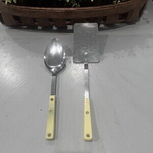 VTG Ekco USA Spoon & Spatula Set Turner Avocado Green/yellow Handles